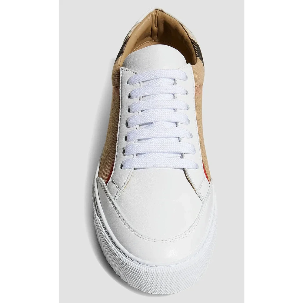 Burberry Salmond Vintage Check White Leather Logo Lace Up Low Top Sneaker 40.5